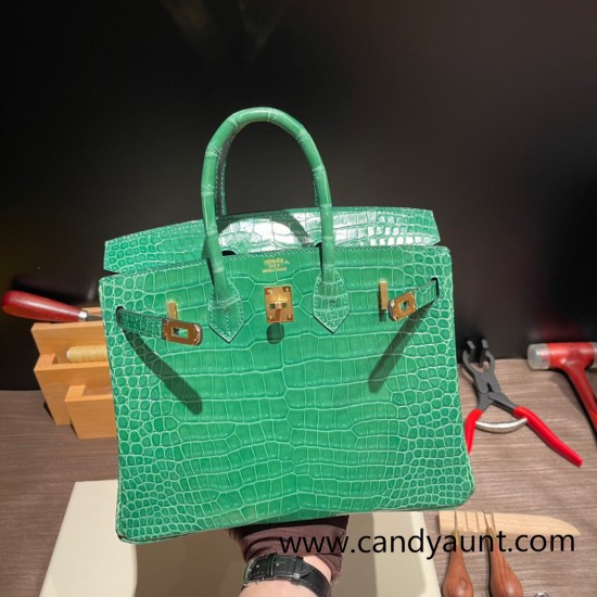 Hermes Birkin25 porous Crocodile 1L/Cactus Gold Hardware Full Handmade 003