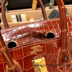 Hermes Birkin25 porous Crocodile 33/miel Gold Hardware Full Handmade 004