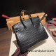 Hermes Birkin25 Crocodile Niloticus 89 /Black (Noir) Silver Hardware Full Handmade 005