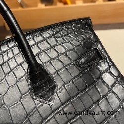 Hermes Birkin25 Crocodile Niloticus 89 /Black (Noir) Silver Hardware Full Handmade 005