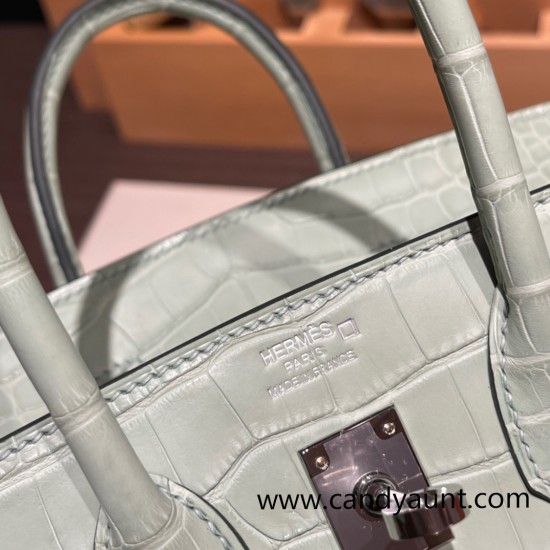 Hermes Birkin25 Alligator Crocodile 6u/vert deau Silver Hardware Full Handmade 012