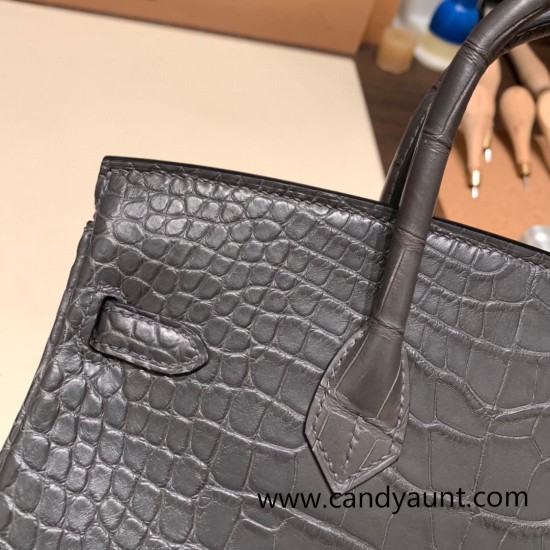 Birkin25 Matte Alligator Crocodile 88/Graphite Silver Hardware Full Handmade 013