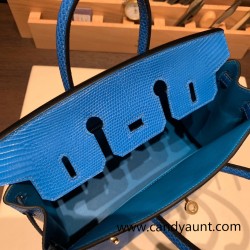 Hermes Birkin 25cm Lizard T7/Blue Hydra Gold Hardware Full Handmade 033