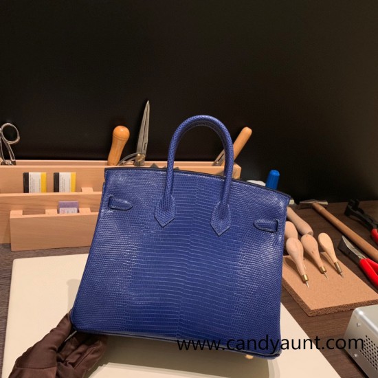 Hermes Birkin 25cm Lizard M3 /Blue Encre Gold Hardware Full Handmade 037