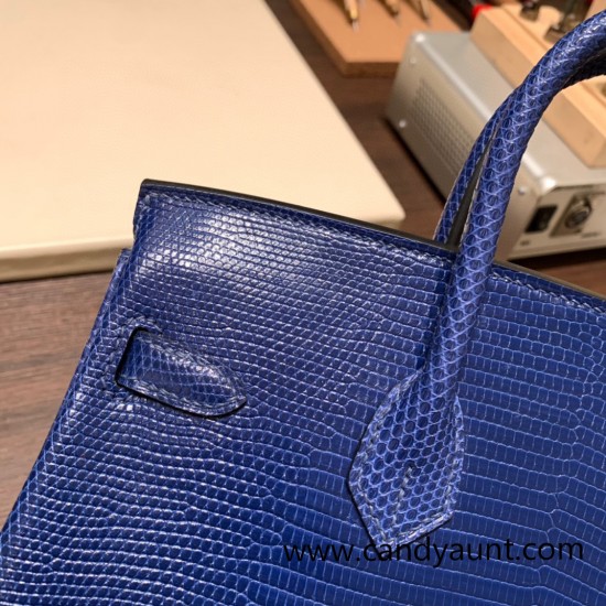 Hermes Birkin 25cm Lizard M3 /Blue Encre Gold Hardware Full Handmade 037