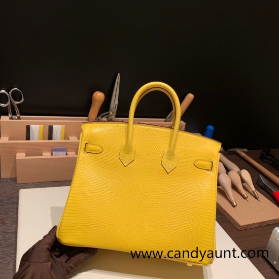 Hermes Birkin 25cm Lizard 9L/CANARI Gold Hardware Full Handmade 039