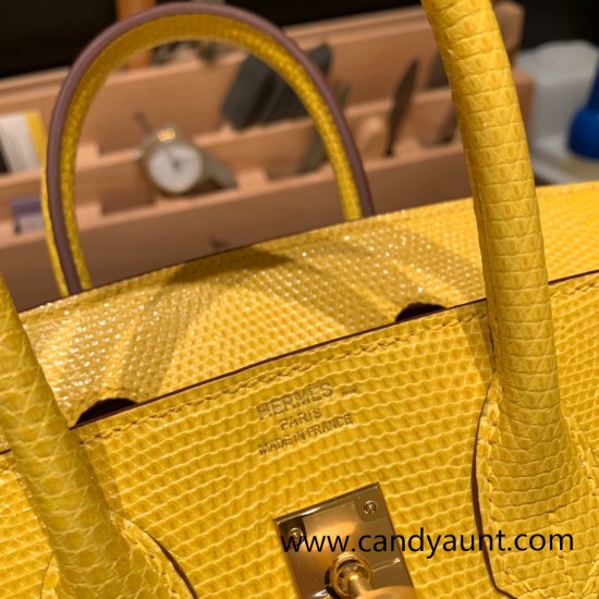 Hermes Birkin 25cm Lizard 9L/CANARI Gold Hardware Full Handmade 039