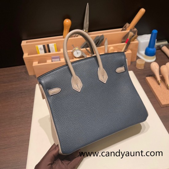 Hermes Birkin 25cm Epsom 2Z /Blue nuit & 81 /Gris Tourterelle Silver Hardware Full Handmade 040