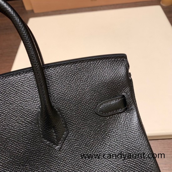 Hermes Birkin 25cm Epsom 89/ Black Silver Hardware Full Handmade 043