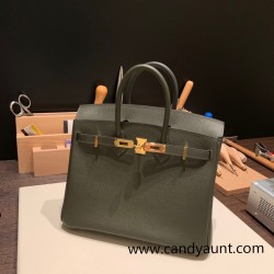 Hermes Birkin 25cm Epsom C6 /Vert Gris Gold Hardware Full Handmade 045