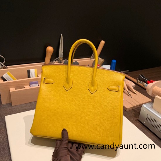 Hermes Birkin 25cm Epsom 9D /Jaune Ambre Silver Hardware Full Handmade 046