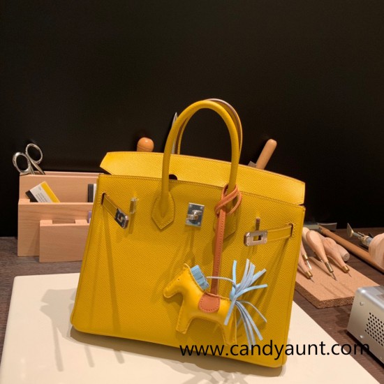 Hermes Birkin 25cm Epsom 9D /Jaune Ambre Silver Hardware Full Handmade 046