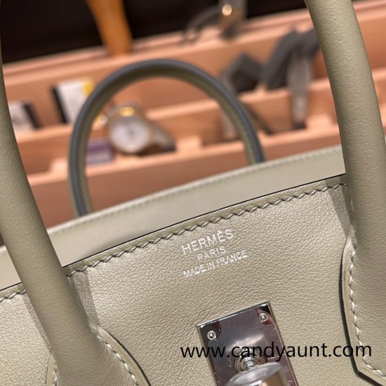 Hermes Birkin 25cm swift Q1/ Sauge Silver Hardware Full Handmade 077