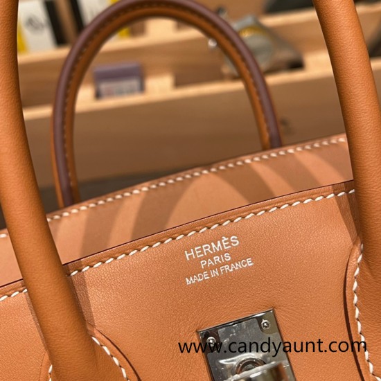 Hermes Birkin 25cm swift 37/Gold Silver Hardware Full Handmade 078