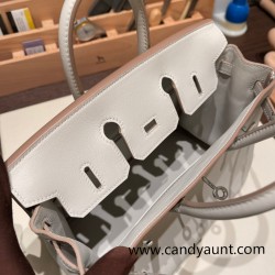 Hermes Birkin 25cm swift 80 Pearl Grey Silver Hardware Full Handmade 080