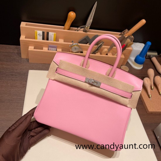 Hermes Birkin 25cm swift 5P /Pink Silver Hardware Full Handmade 082