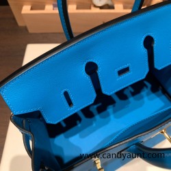 Hermes Birkin 25cm swift 0F /Blue Frida Gold Hardware Full Handmade 084