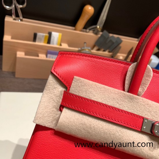 Hermes Birkin 25cm swift S3/Rouge Cœur Silver Hardware Full Handmade 085