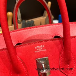 Hermes Birkin 25cm swift S3/Rouge Cœur Silver Hardware Full Handmade 085