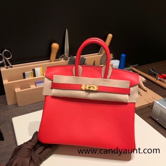 Hermes Birkin 25cm swift S3 /Rouge Cœur Silver Hardware Full Handmade 086