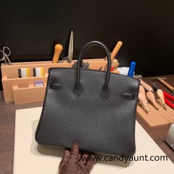 Hermes Birkin 25cm togo 89/Black (Noir) Silver Hardware Full Handmade 090