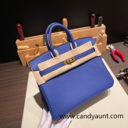 Hermes Birkin 25cm togo 7T/ Blue Electric Gold Hardware Full Handmade 107