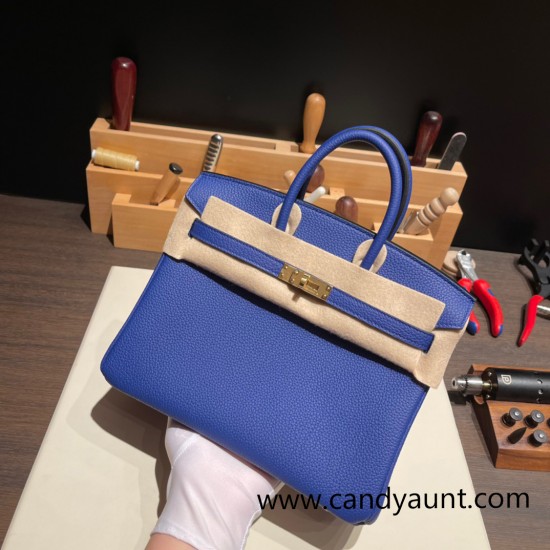 Hermes Birkin 25cm togo 7T/ Blue Electric Gold Hardware Full Handmade 107