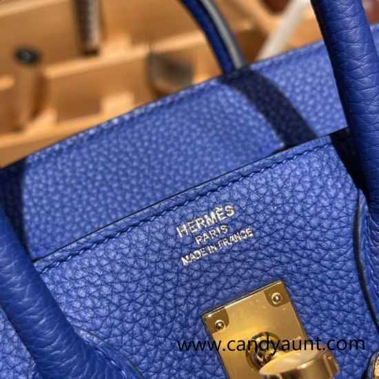 Hermes Birkin 25cm togo 7T/ Blue Electric Gold Hardware Full Handmade 107