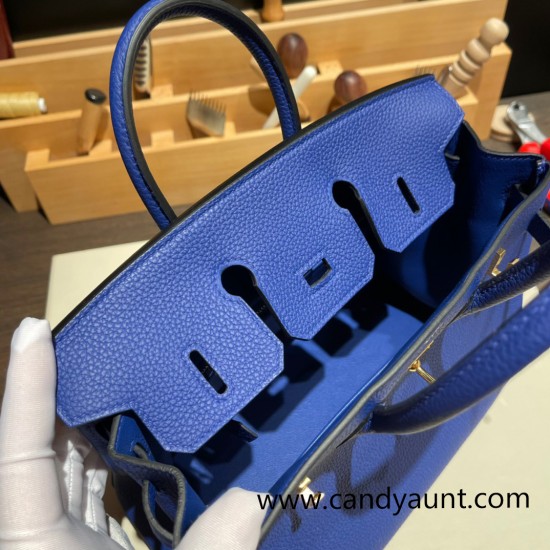 Hermes Birkin 25cm togo 7T/ Blue Electric Gold Hardware Full Handmade 107