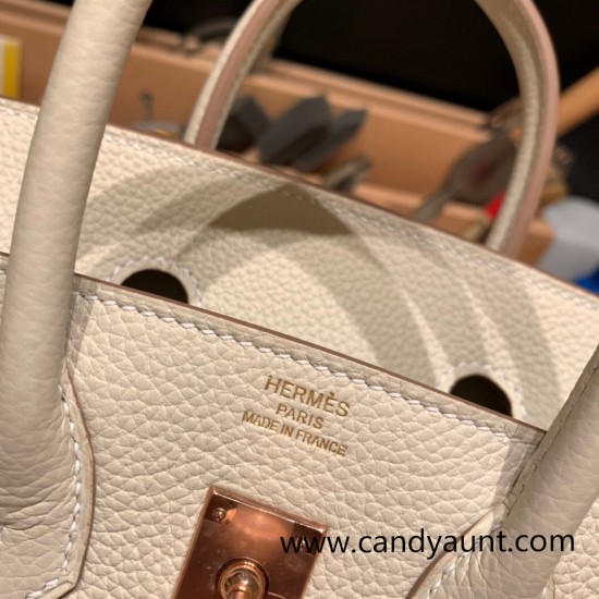 Hermes Birkin 25cm togo 10/ Craie  Rose Gold  Hardware Full Handmade 123