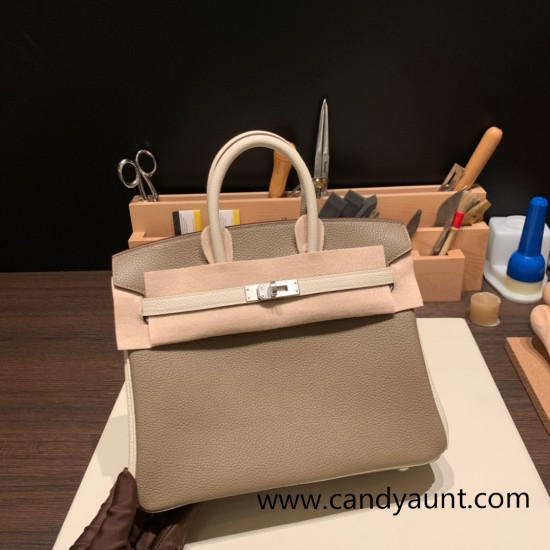 Hermes Birkin 25cm togo new stock Birkin 18 /Étoupe Grey & 10/ Craie Silver Hardware Full Handmade 135