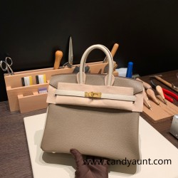 Hermes Birkin 25cm togo new stock Birkin 18/Étoupe Grey&10 /Craie Full Handmade 136