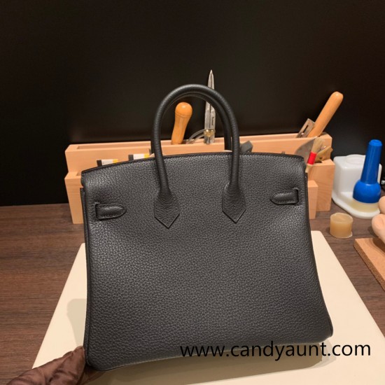 Hermes Birkin 25cm togo 89 /Black (Noir) Silver Hardware Full Handmade 154