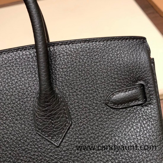 Hermes Birkin 25cm togo 89 /Black (Noir) Silver Hardware Full Handmade 154