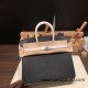 Hermes Birkin 25cm togo 89 /Black (Noir) & 01 /White  Silver Hardware Full Handmade 155