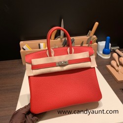 Hermes Birkin 25cm togo S3 /Rouge Cœur Silver Hardware Full Handmade 156