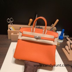 Hermes Birkin 25cm togo 93/Orange Silver Hardware Full Handmade 158