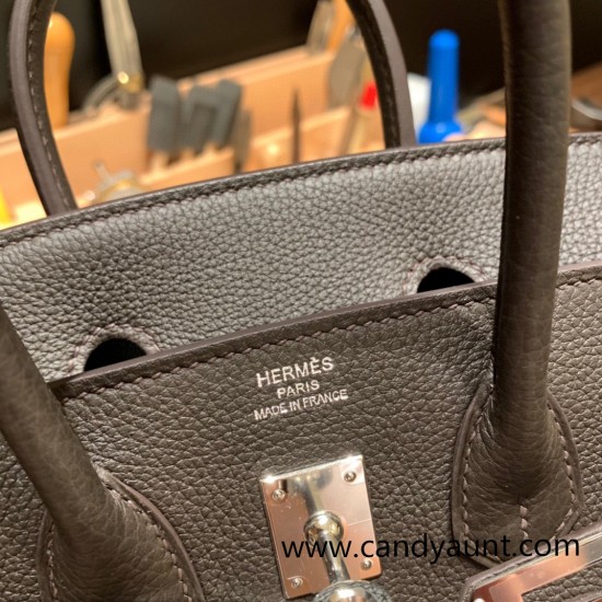 Hermes Birkin 25cm togo o 46/Ebene Silver Hardware Full Handmade 161