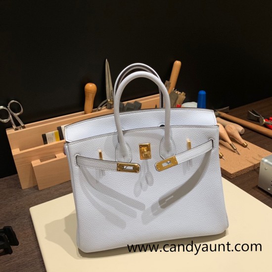 Hermes Birkin 25cm togo 7R /Azur Gold Hardware Full Handmade 163