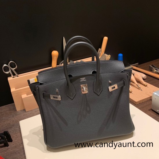 Hermes Birkin 25cm togo 88/ Graphite Silver Hardware Full Handmade 164