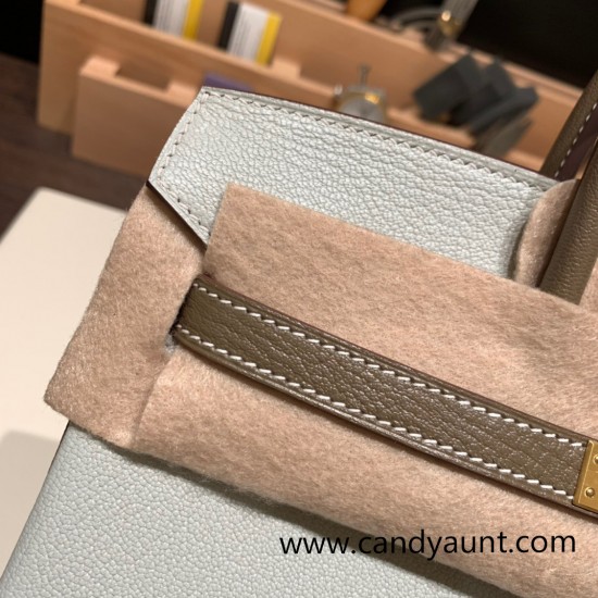 Hermes Birkin 25cm Chevre 80 /Pearl Grey&18/Étoupe Grey  Gold Hardware Full Handmade 169