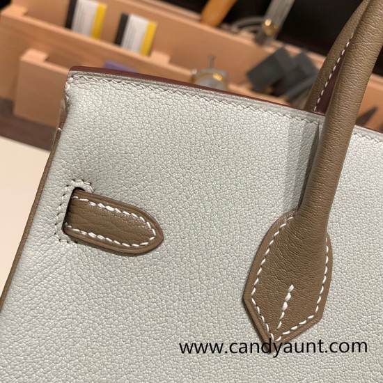 Hermes Birkin 25cm Chevre 80 /Pearl Grey&18/Étoupe Grey  Gold Hardware Full Handmade 169