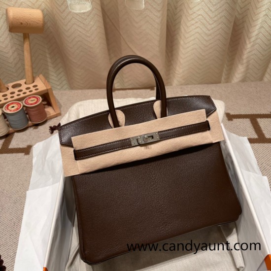 Hermes Birkin 25cm Chevre 41/Havane & 37 /Gold Gold Hardware Full Handmade 171