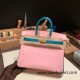 Hermes Birkin 25cm Chevre 3Q/ Rose Sakura & 7F/ Blue Paon Gold Hardware Full Handmade 172