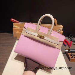 Hermes Birkin25 sellier Epsom X9 Mauve Sylvestre 10 Craie Epsom Full Handmade birkin25-w001