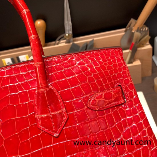 Hermes Birkin 30cm porosus Crocodile 95 /Braise Gold Hardware  Full Handmade birkin30-003