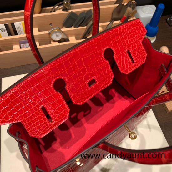 Hermes Birkin 30cm porosus Crocodile 95 /Braise Gold Hardware  Full Handmade birkin30-003