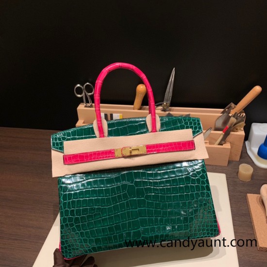 Hermes Birkin 30cm porosus Crocodile 8T /Rose Candy Gold Hardware  Full Handmade birkin30-004