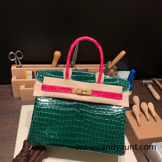 Hermes Birkin 30cm porosus Crocodile 8T /Rose Candy Gold Hardware  Full Handmade birkin30-004