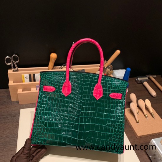 Hermes Birkin 30cm porosus Crocodile 8T /Rose Candy Gold Hardware  Full Handmade birkin30-004